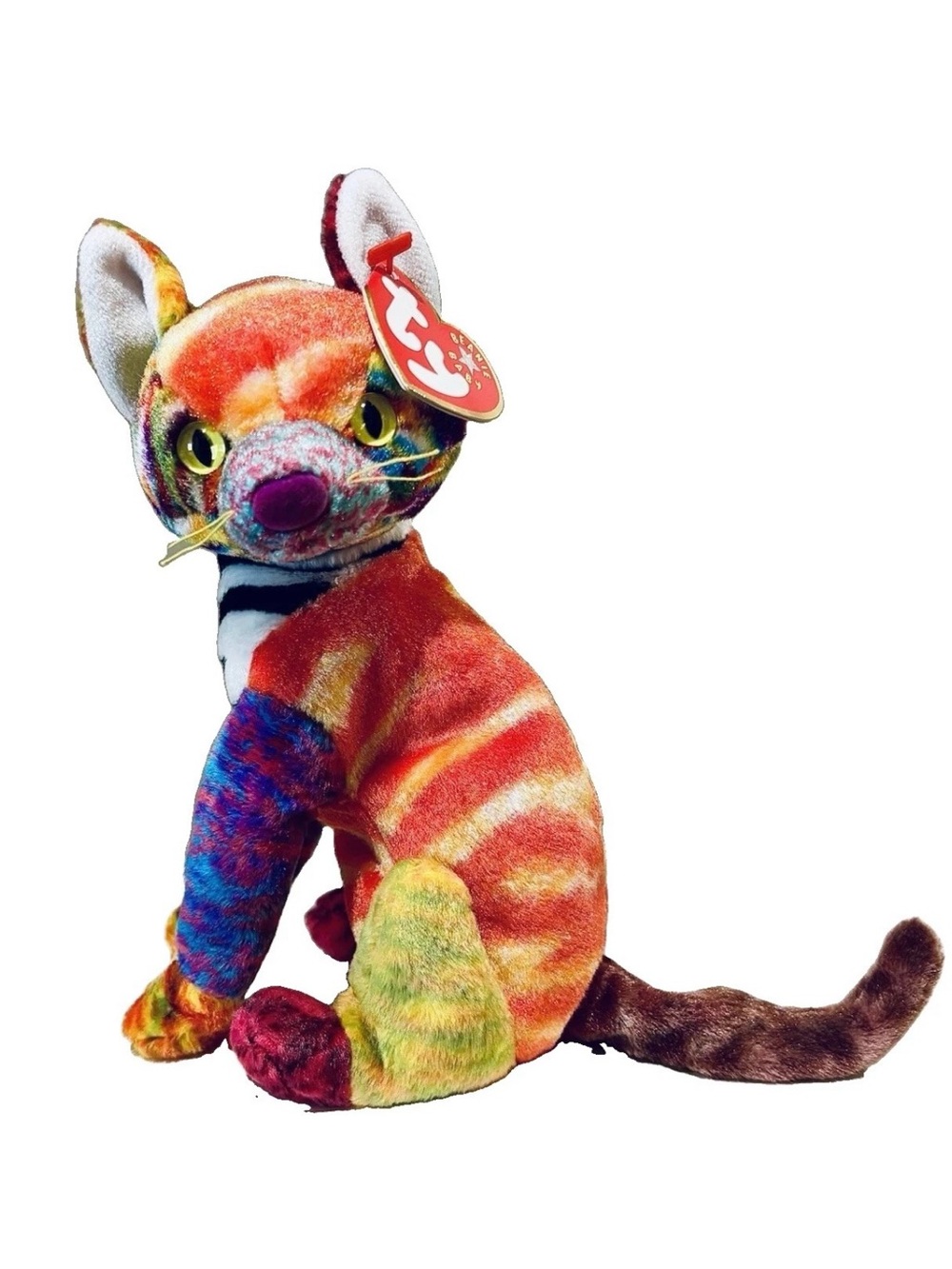 Ty Beanie Babies KALEIDOSCOPE Funky Psychedelic Patchwork Cat Plush 2000 w/ Tags